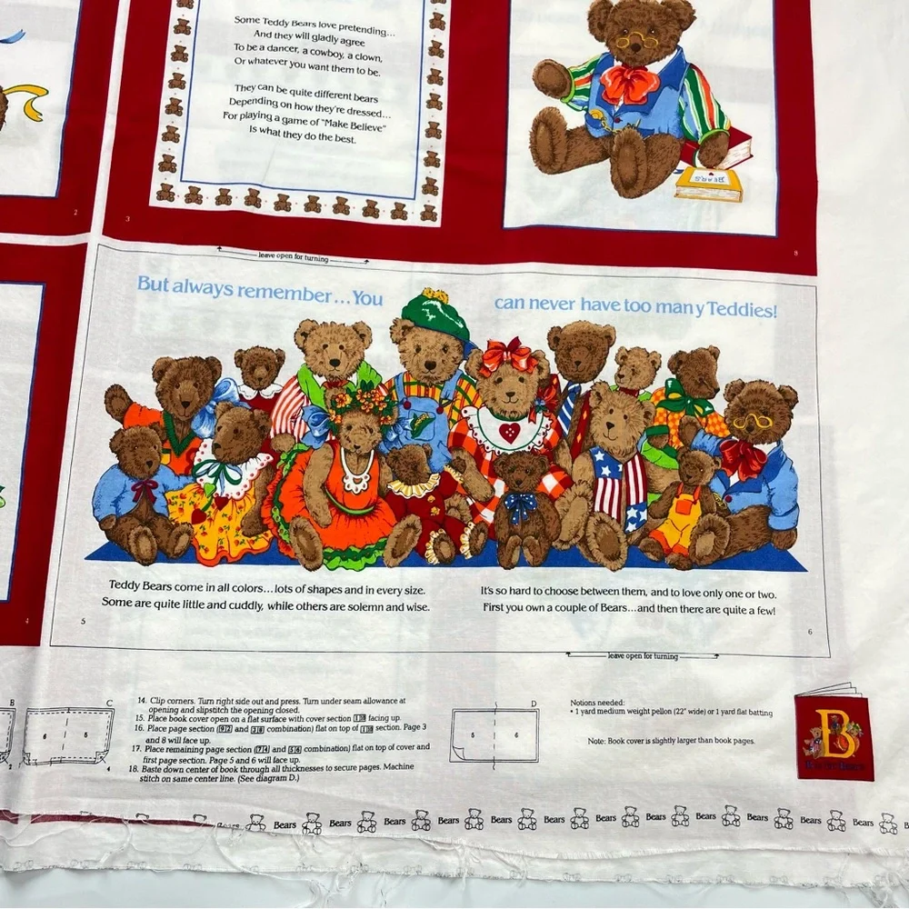 Cloth Book Kit B is for Bears Children DIY‎ Sewing Set of 2 Fabric Panels Craft